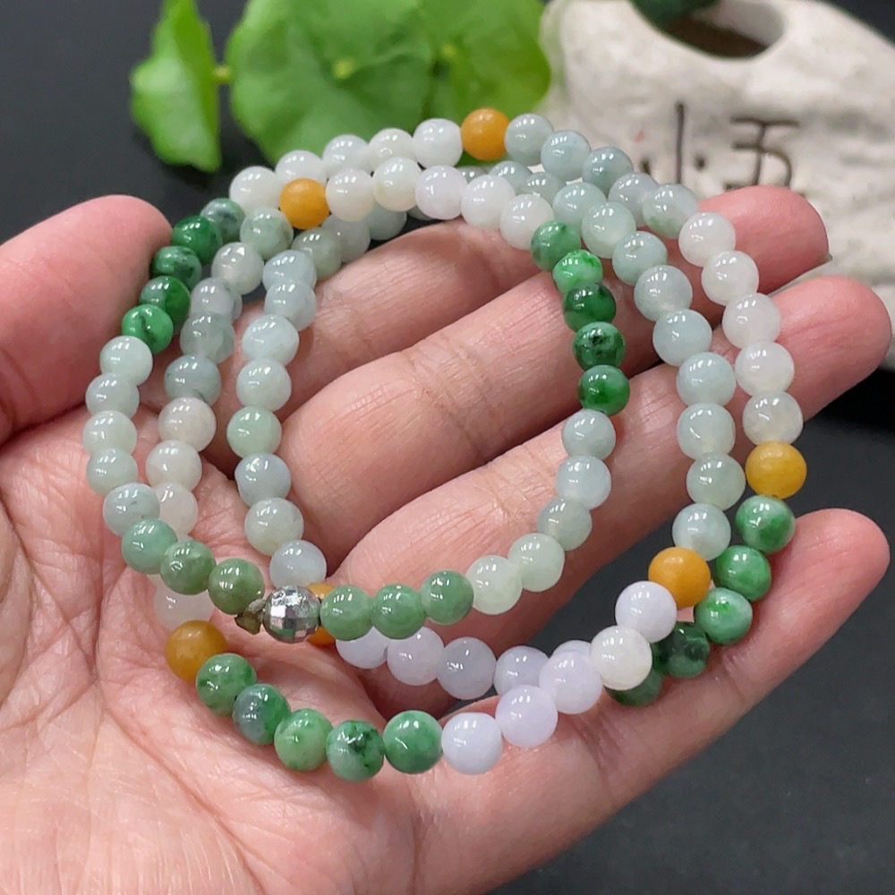 F34057808 Jadeite Bead Necklace Approx 5.8mm Total Weight Approx 34.31g Non-Gold Yellow Part Color Origin Undetermined Contains Other Mineral Components