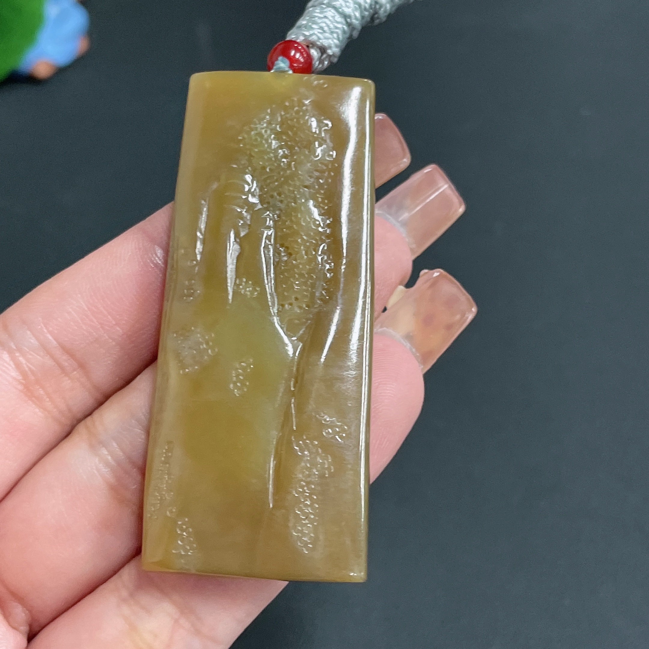 H22442127 Hetian Jade Pendant Landscape Plaque with Cord Total Weight 35.61g