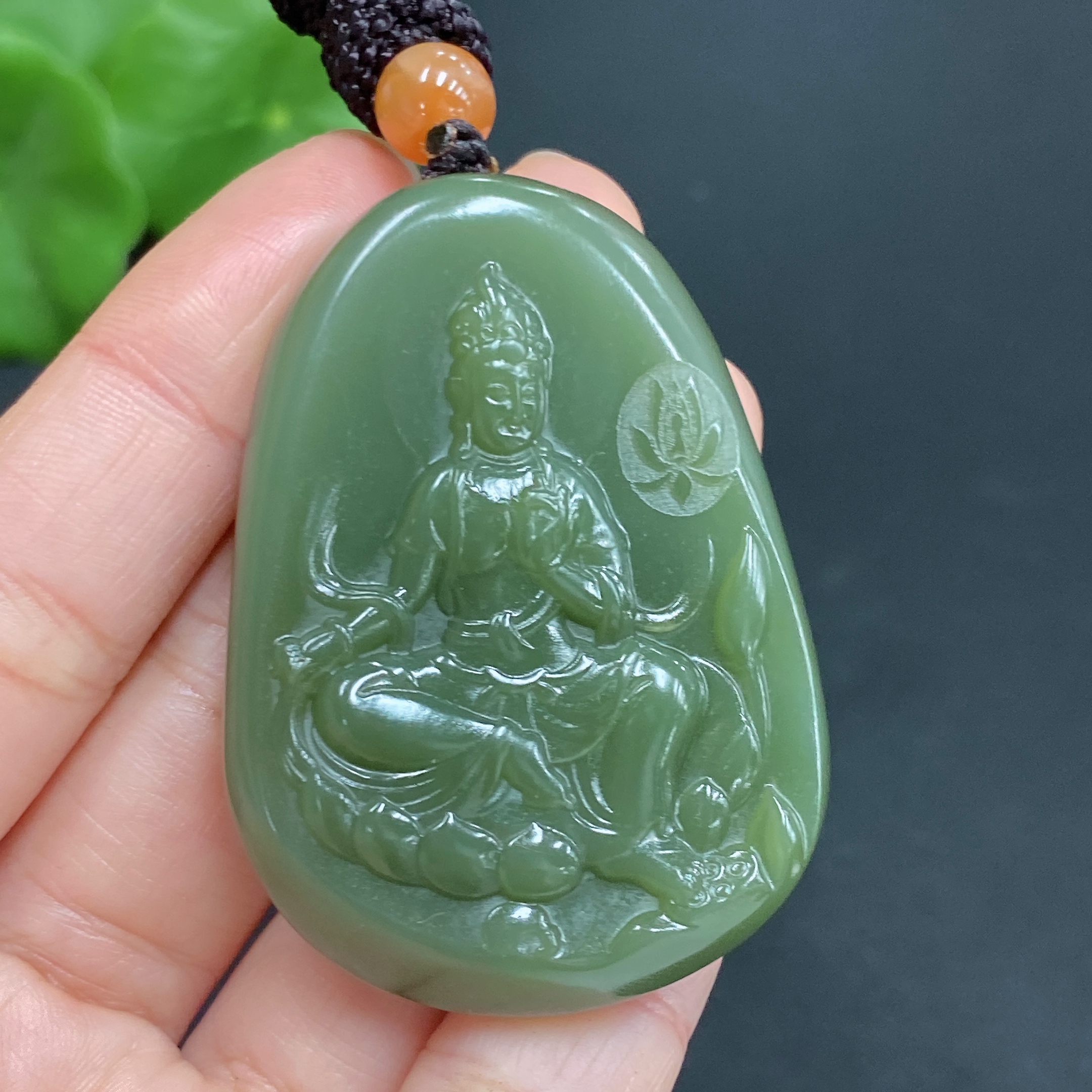 H24833952 Hetian Jade Pendant Guanyin Total Weight Approx. (Including Rope) 39g