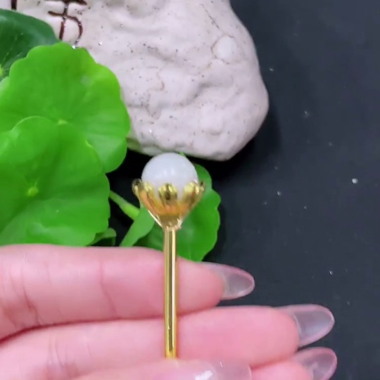 F34958852 Jadeite Inlaid Hairpin Non-Gold Inlaid Total Weight About 8.7g