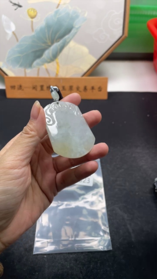 F34976323 Jadeite Pendant Antique Plaque Total Weight Approx. 21.27g Including Rope