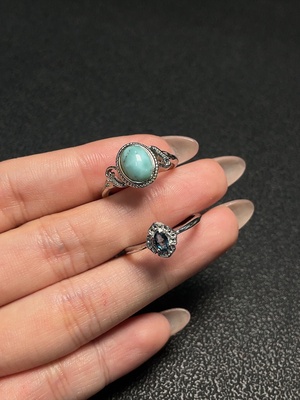C34065840 Topaz (Color Origin Undetermined) + Larimar Ring (Adjustable, Non-Gold, Total Weight Approx. 3.49g, Sell as a Lot)