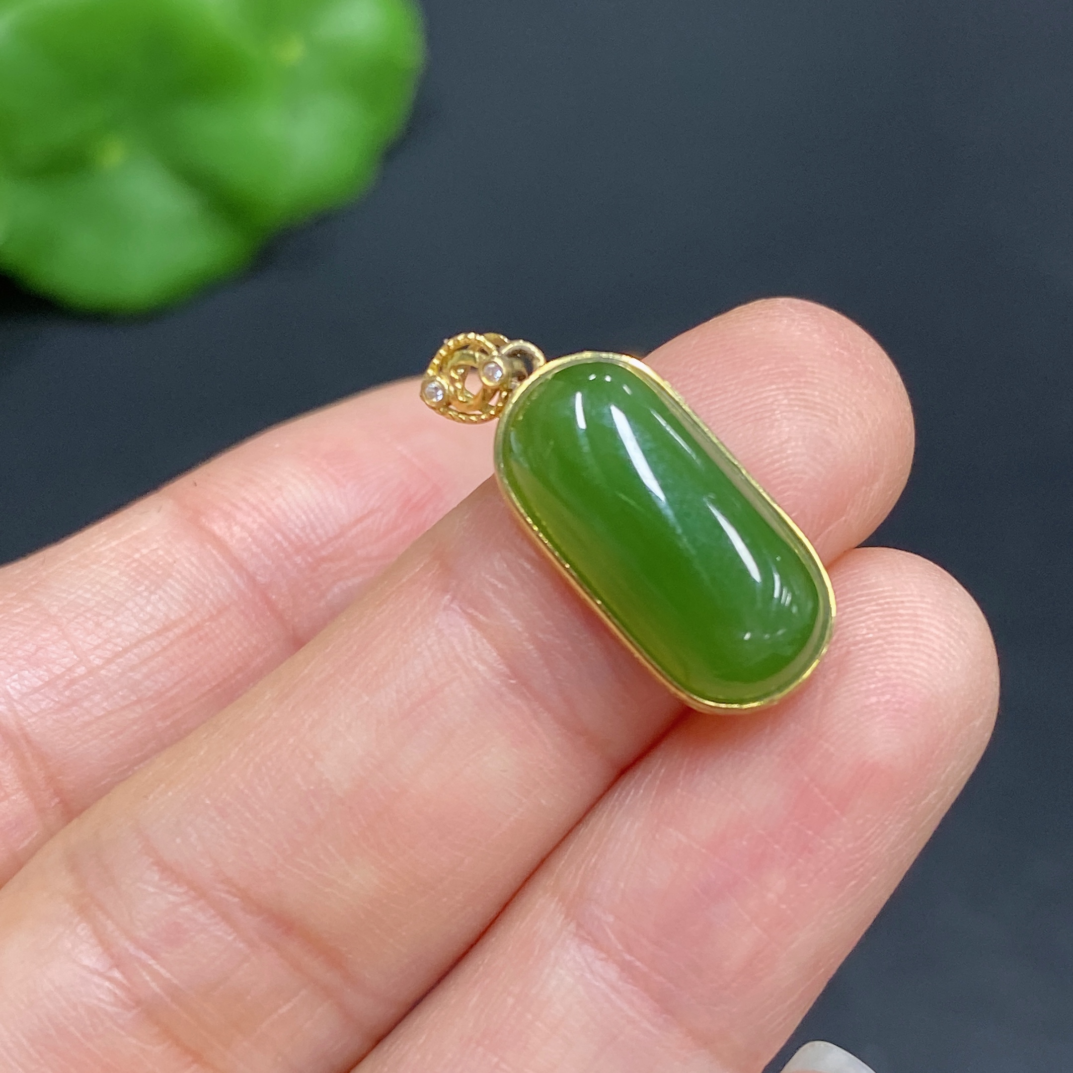 H30517189 Hetian Jade Inlaid Pendant 18K Gold Total Weight Approx. 1.6g