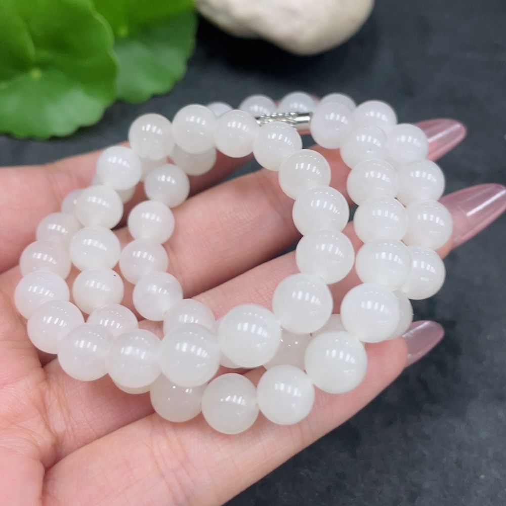 H33926181 Hetian Jade Bead Necklace with Other Mineral Components, Non-Gold, Approximately 7.7mm, Total Weight Approximately 39.6g