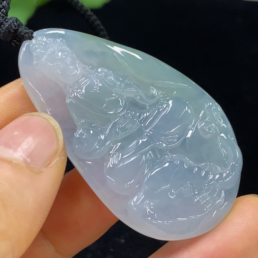 F35133666 Jadeite Guanyin Pendant Total Weight About 20.63g (Including Rope Weight)