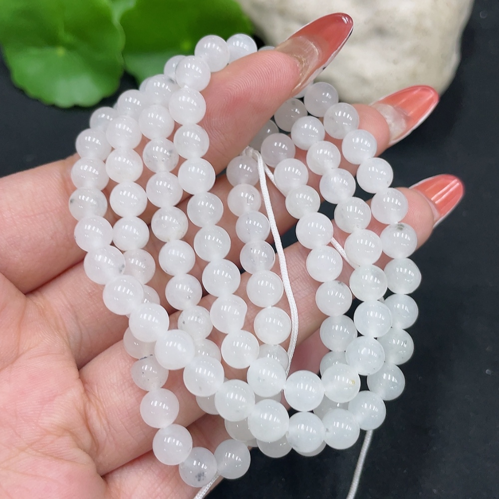 H35085377 Hetian Jade Bead Necklace, approx. 6mm, total weight approx. 35.7g, containing other mineral components