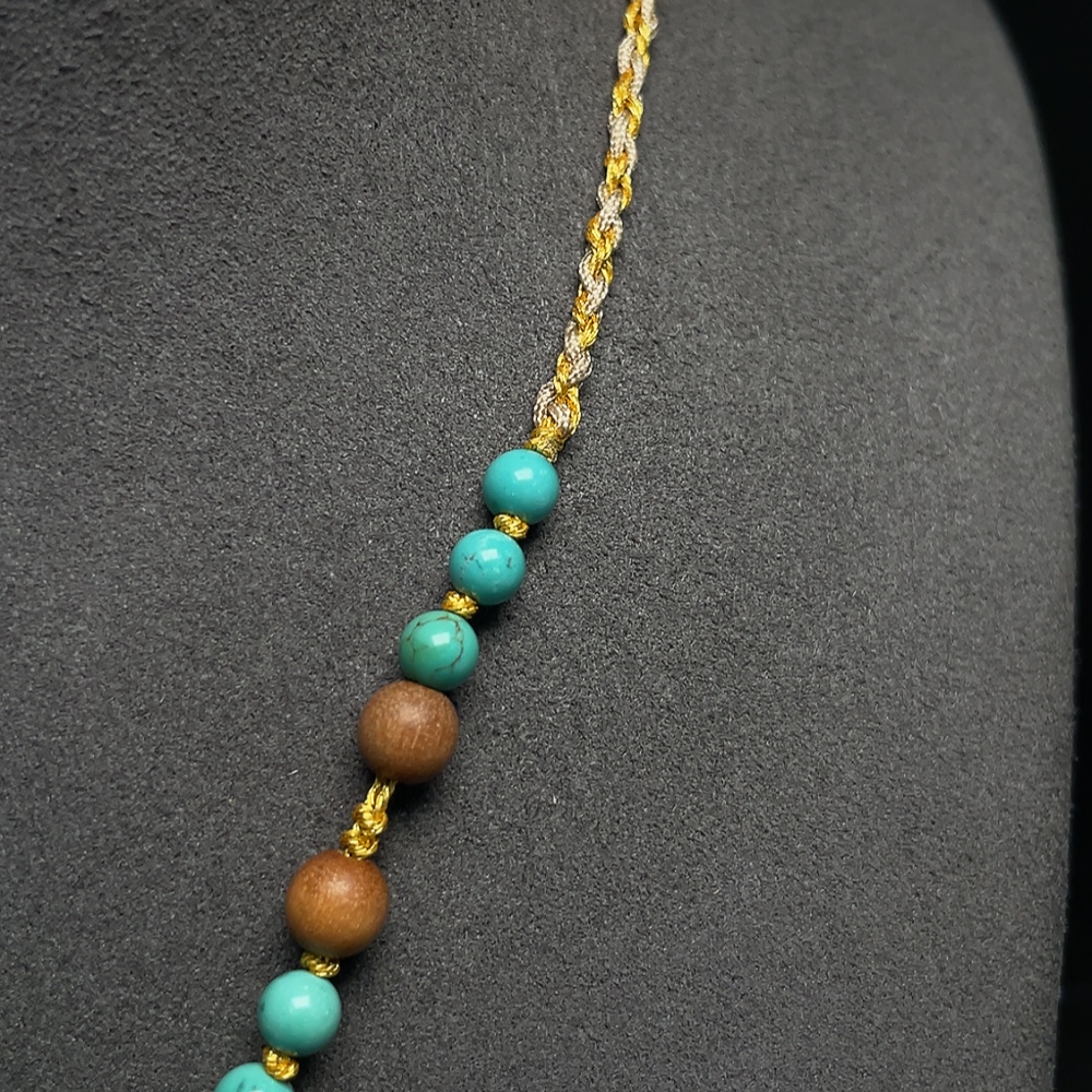 C34008553 Turquoise Pendant with Non-Natural Accent Stones, Total Weight Approx. 7.88g (Incl. Cord), Marked in Red Without Stamp, Surface Gold Content 75%, Rest Non-Gold