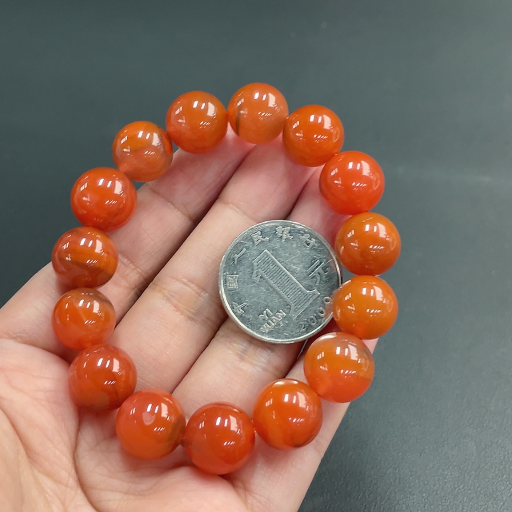 C21400092 Red Agate Bracelet, approx. 12.8mm, total weight approx. 45.90g, visible organic matter