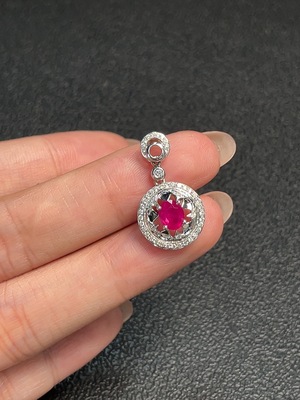 C32815657 18K Ruby Pendant with Diamond Accents, Total Weight Approx. 2.34g