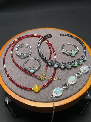 C34987915 Larimar + Topaz + Amber + Opal Jewelry (Color origin undetermined, consider non-natural for accent stones) Total weight approx. 21.64g Sell as a Lot