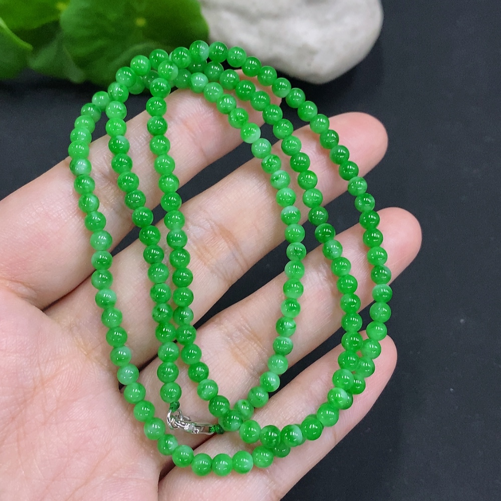 F34001603 Jadeite Bead Necklace Approx. 3.7mm Non-Gold Total Weight Approx. 14g