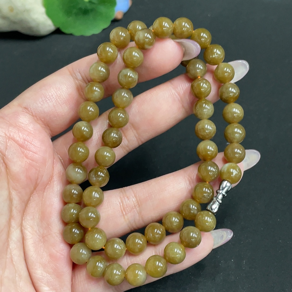 H34972041 Hetian Jade Bead Necklace Non-Gold Approximately 7.6mm Total Weight About 43.8g