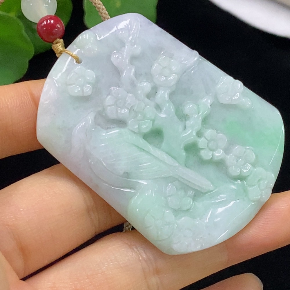 F35136719 Jadeite Birds Singing and Flowers Fragrant Pendant