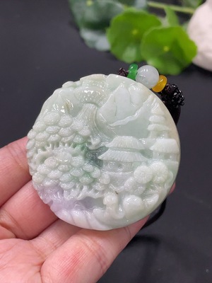 F25917702 Jadeite Pendant Landscape Plaque Total Weight Approx. 70.25g With Non-Grade A Beads