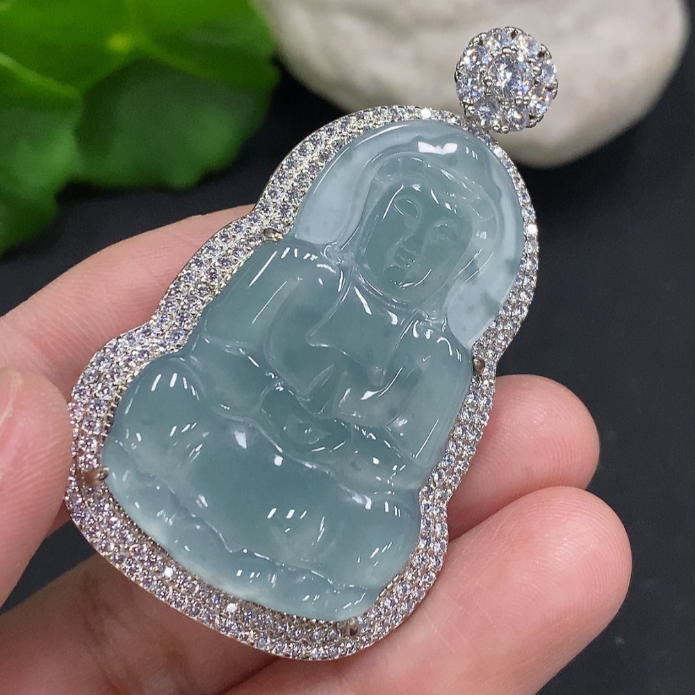 F35107734 Jadeite Guanyin Inlaid Pendant Non-Gold Inlaid Total Weight About 15g