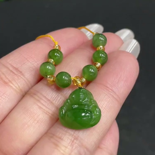 H27163017 Hetian Jade Pendant    Buddha    Total Weight (with rope): 3.8g    18K Bead Clasp