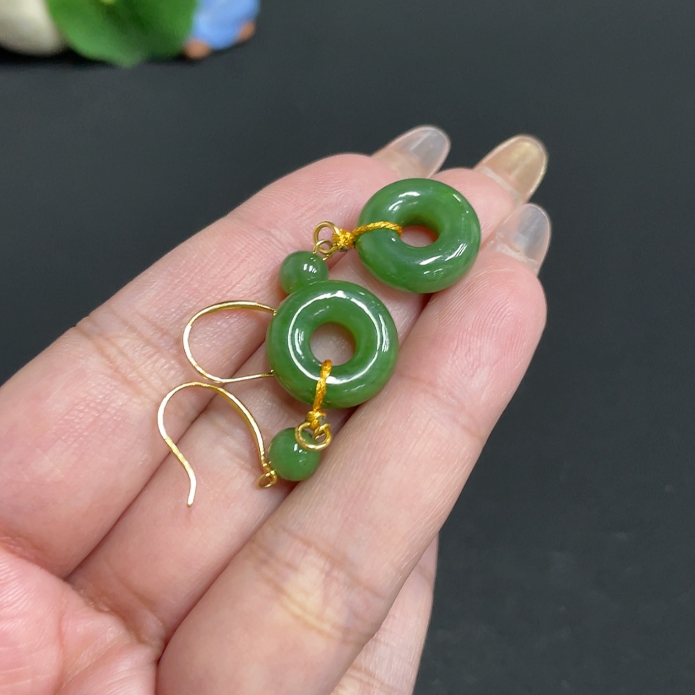 H32780628 Hetian Jade Inlaid Earrings Doughnut