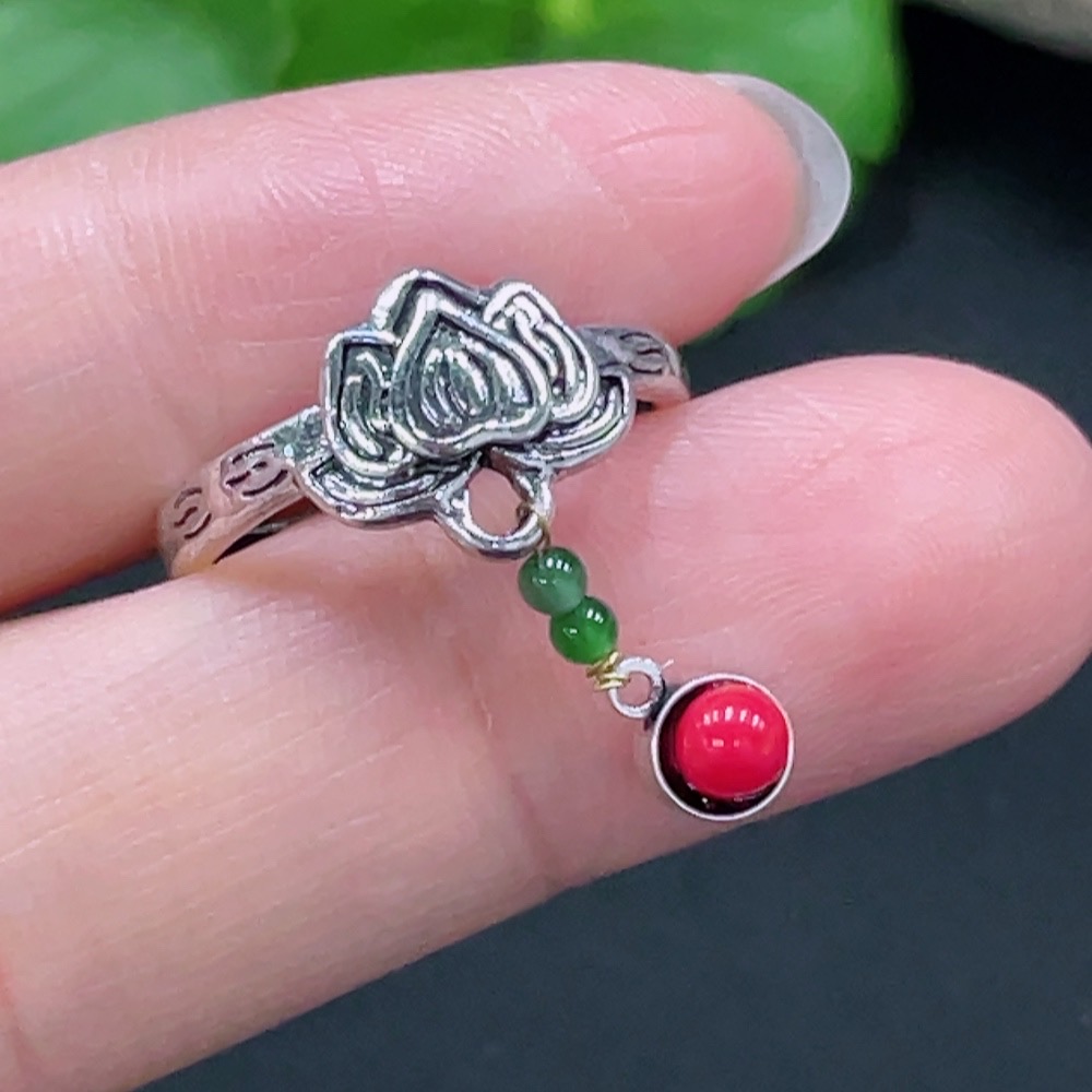 F22524849 Jadeite inlaid ring, non-gold inlaid, adjustable, total weight 2.707g