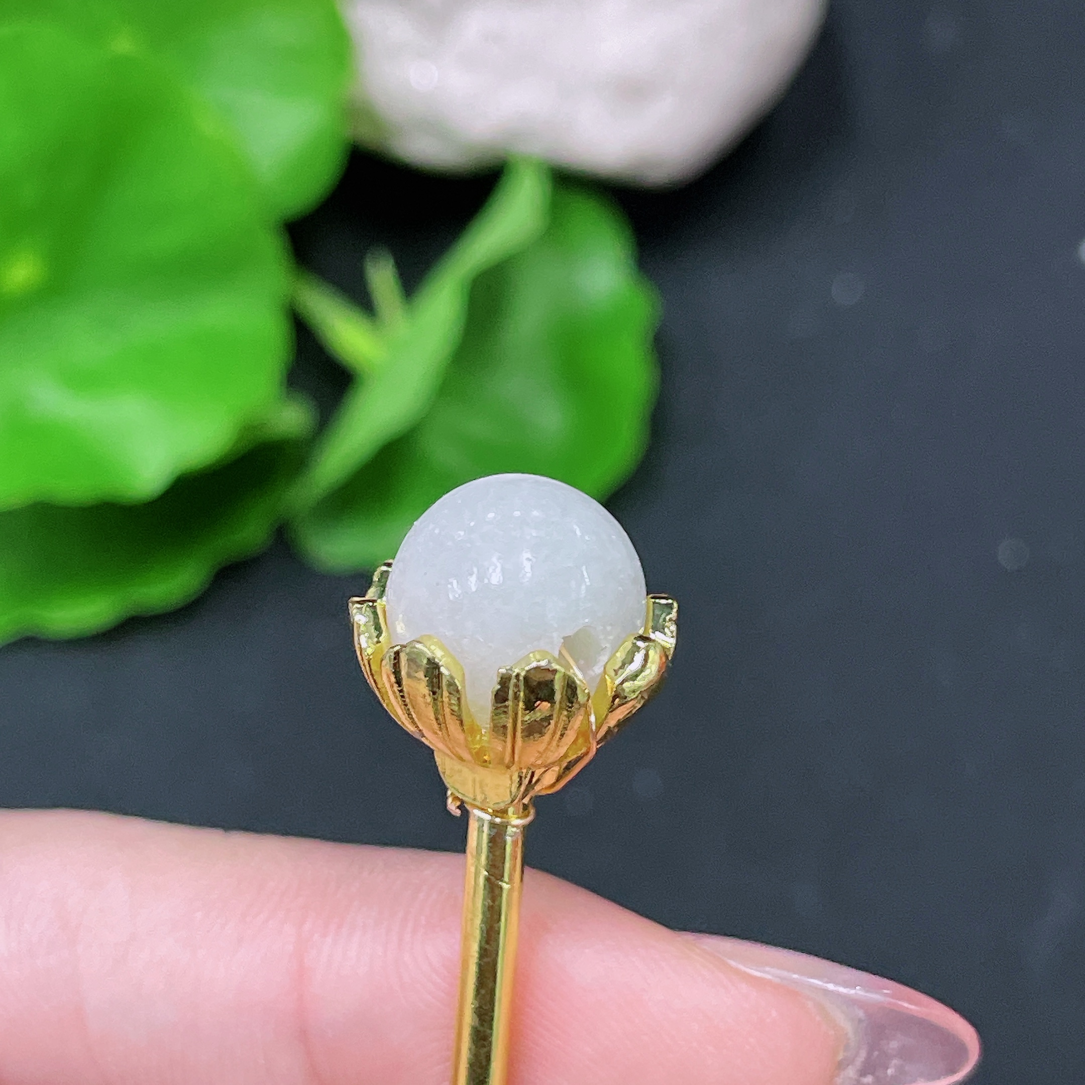 F34958852 Jadeite Inlaid Hairpin Non-Gold Inlaid Total Weight About 8.7g