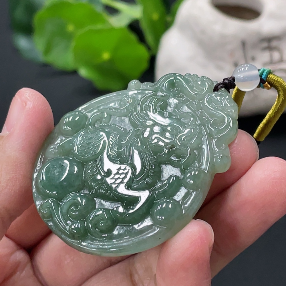 F34076786 Jadeite Kylin Pendant Total Weight Approx. 25.7g with Non-Type A Beads