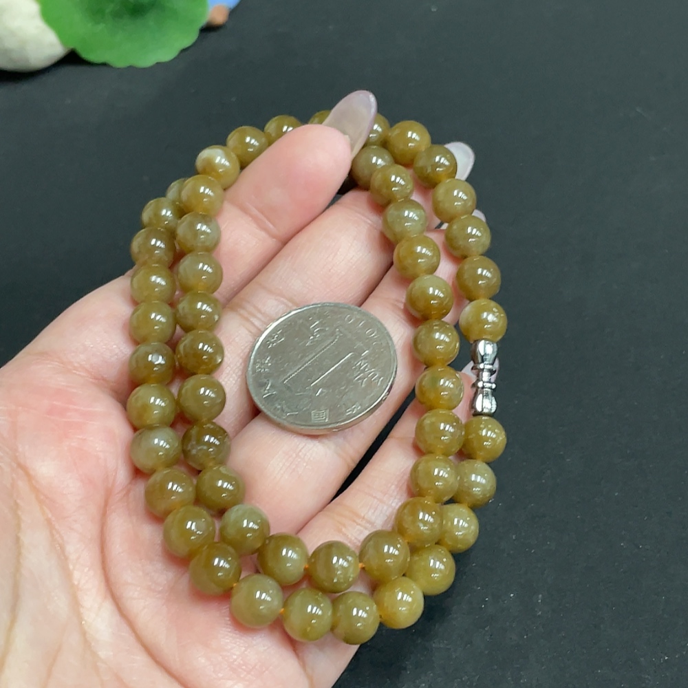H34972041 Hetian Jade Bead Necklace Non-Gold Approximately 7.6mm Total Weight About 43.8g
