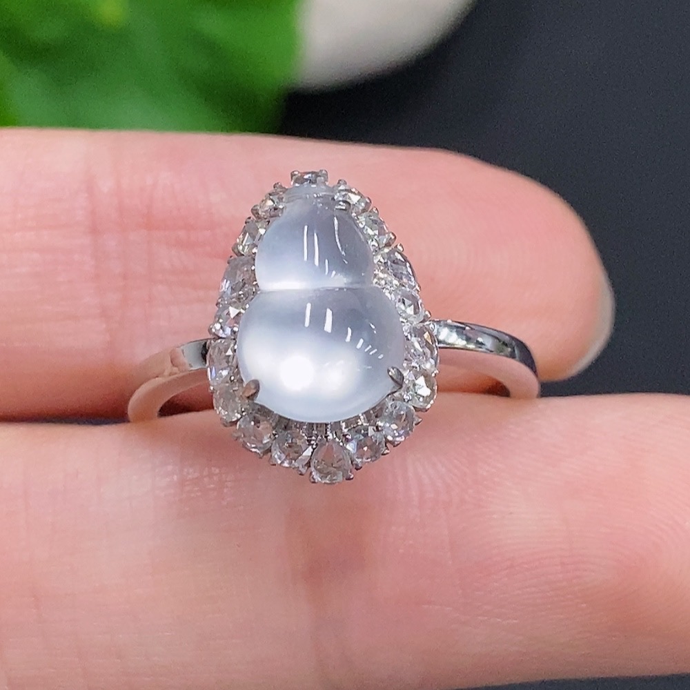 F31669196 Jadeite Gourd Inlaid Ring 18k Gold Total Weight Approx. 3.8g Size 16 With Diamond Accents