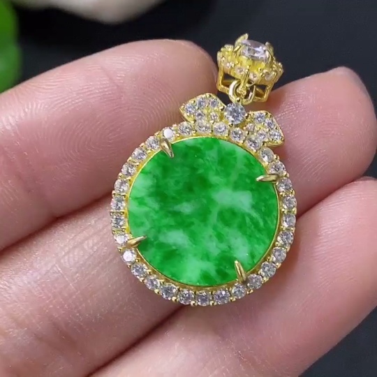 F35089160 Jadeite Inlaid Plain Pendant Non-Gold Total Weight Approx. 2.42g with Other Mineral Components