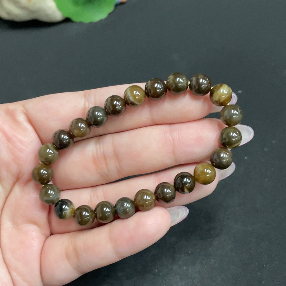 H33931258 Hetian Jade Bead Bracelet, Approx. 7.5mm, Total Weight About 17.4g, Containing Other Mineral Components