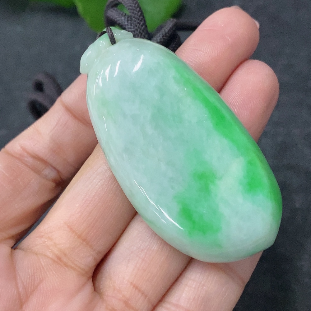 F34029985 Jadeite Pendant Fu Gua, Total Weight Approx. 43.69g Including Rope, With Non-A Beads