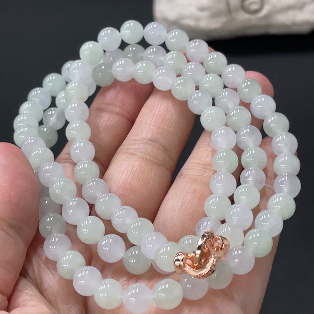 F28196302 Jadeite Bead Necklace Approx. 6.8mm Total Weight Approx. 53.19g Non-Gold Clasp