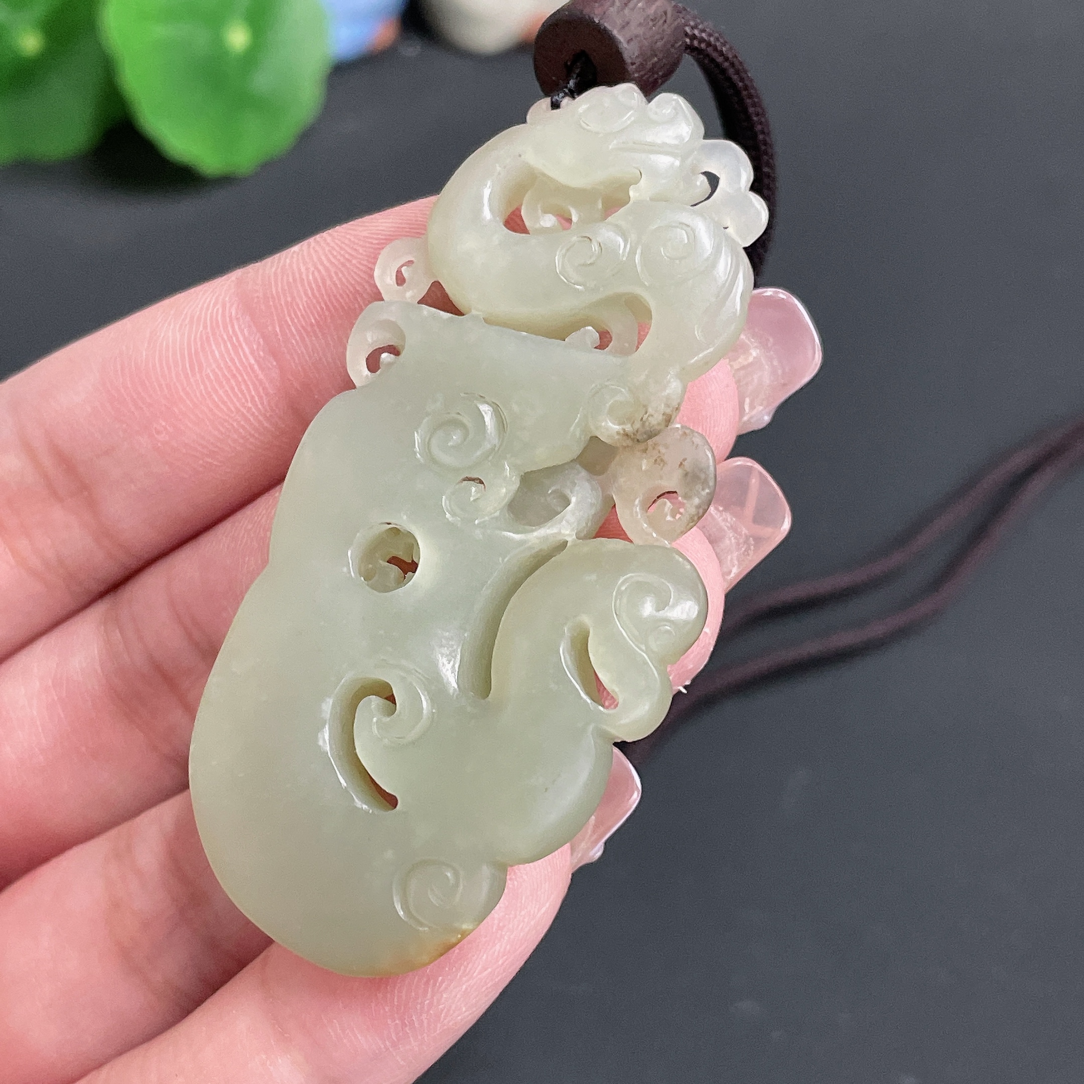 H19087390 Hetian Jade Pendant Antique Style with Cord Total Weight 24.69g Undetermined Skin Color Origin