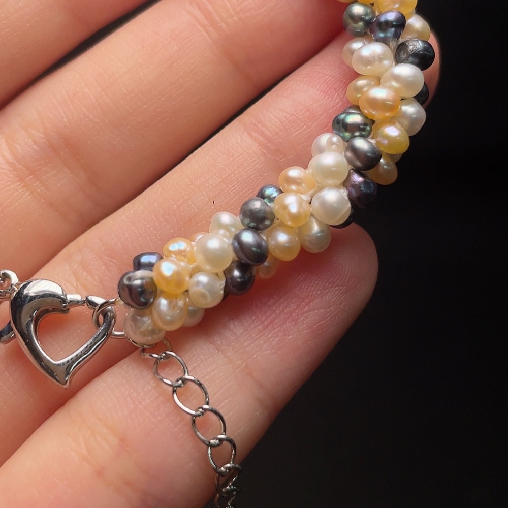 C34988389 Pearl Bracelet (White Yellow) Black Beads Non-Natural Non-Gold Total Weight Approx.11.5g (Color)