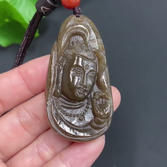 H14533874 Khotan jade pendant Guanyin gross weight approx. (including rope) 25.4g