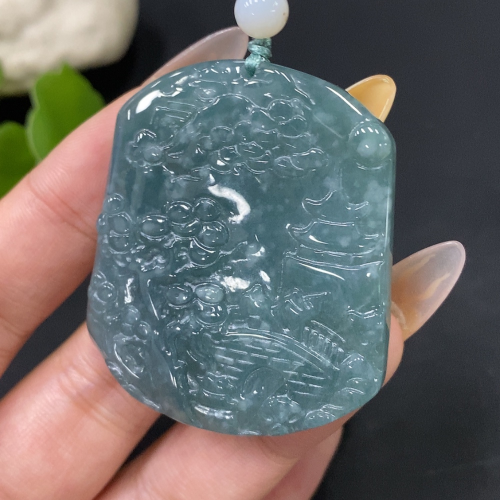 F30455916 JadeitePendant Landscape with Beads Non-Grade A Total Weight Approx. 29g