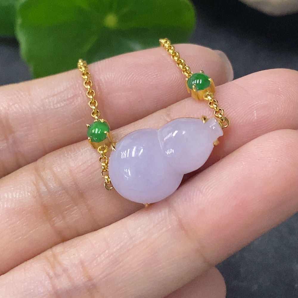 F34998533 Jadeite Inlaid Gourd Bracelet 18k Total Weight Approx. 3.84g