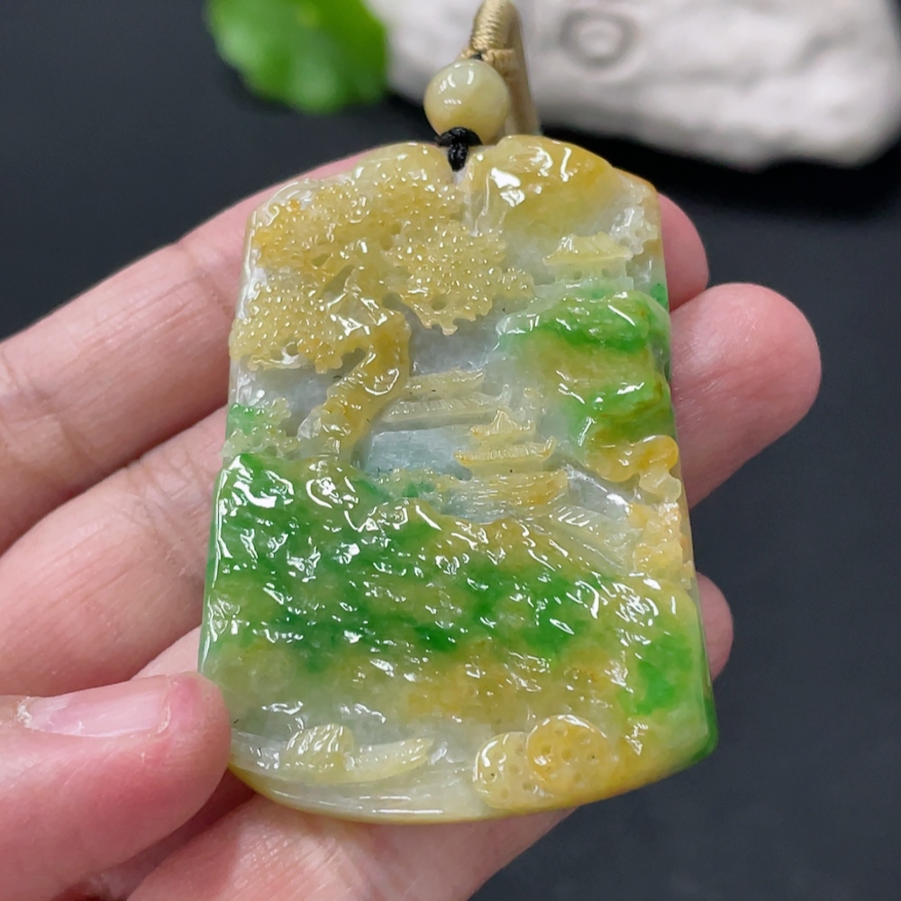 F33936206 Jadeite landscape pendant, total weight approximately 28.19g, color origin undetermined