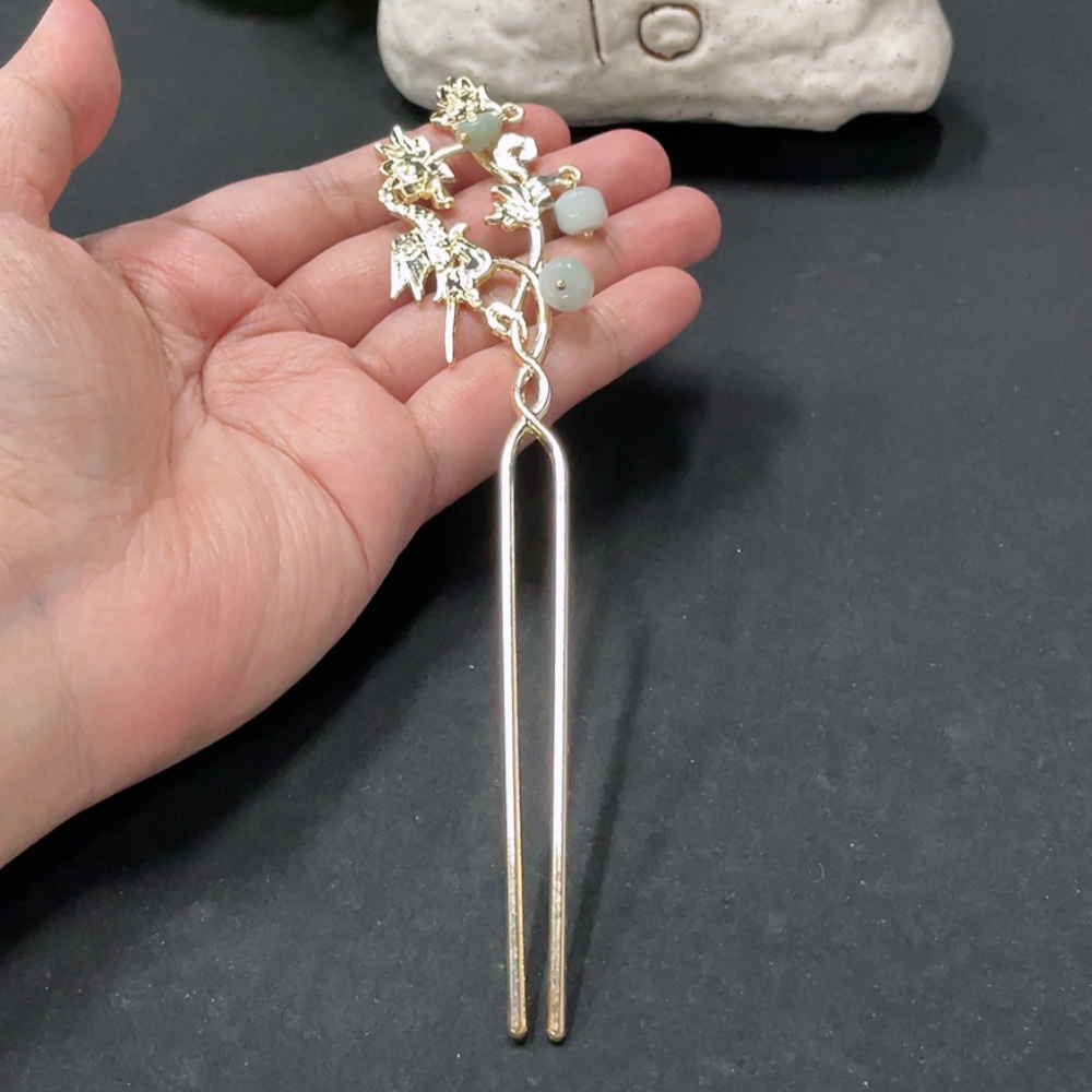 F34018237 Jadeite Inlaid Hairpin Non-Gold Inlaid Total Weight Approx. 14.48g