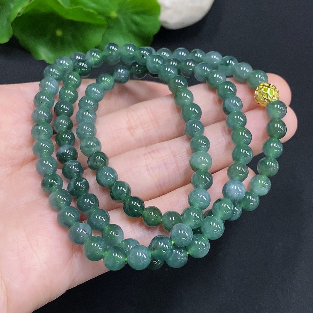 F35125405 Jadeite Bead Necklace Non-Gold Inlaid Total Weight Approx. 41.3g Size Approx. 6.2mm