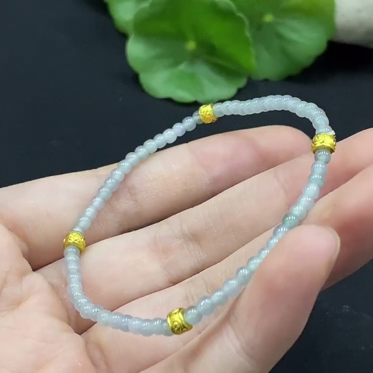F34996629 Jadeite Bead Bracelet Approx. 3mm Non-Gold-Inlaid Total Weight Approx. 3.33g