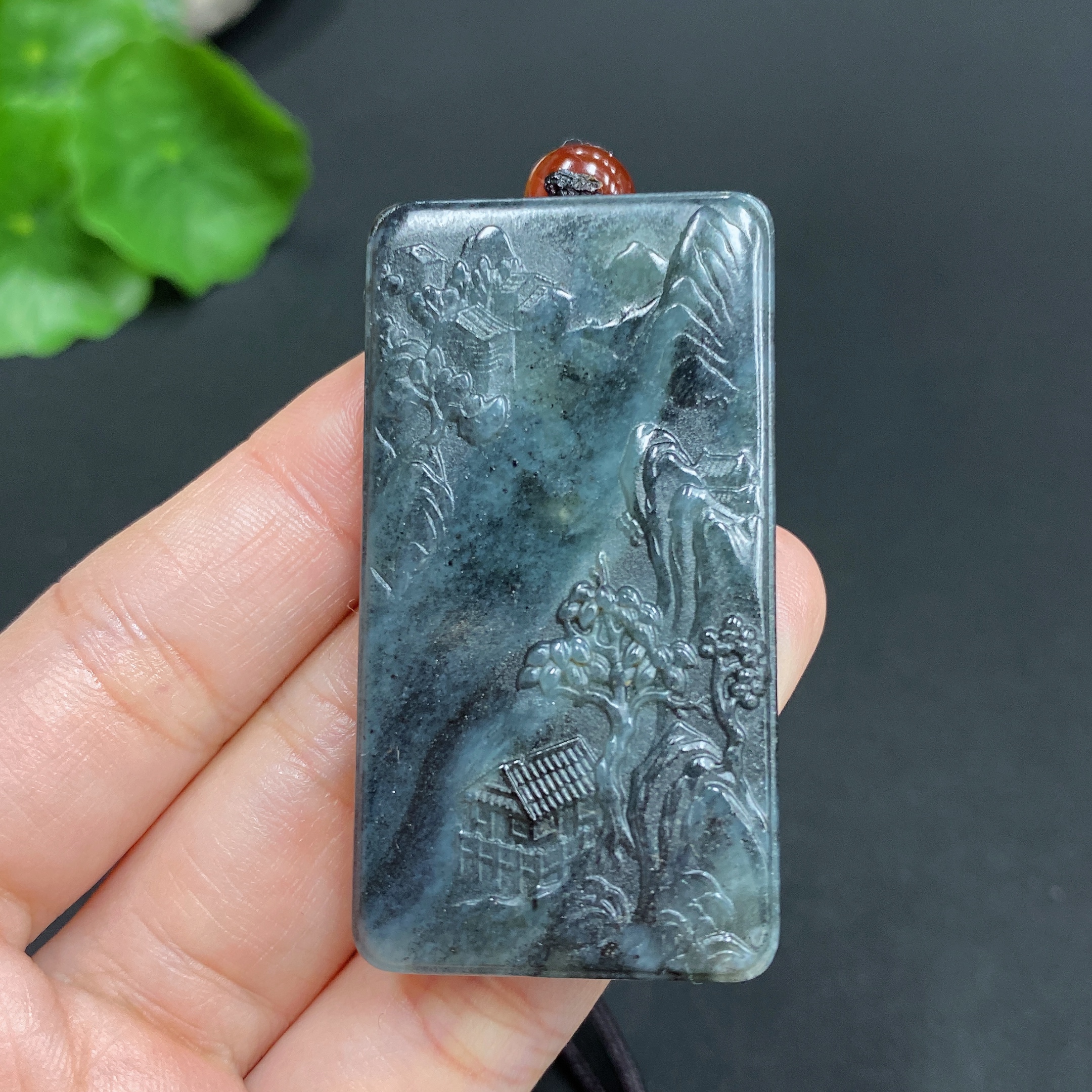 H23685914 Hetian Jade Pendant Landscape Plaque Total Weight Approx. (including rope) 35.6g