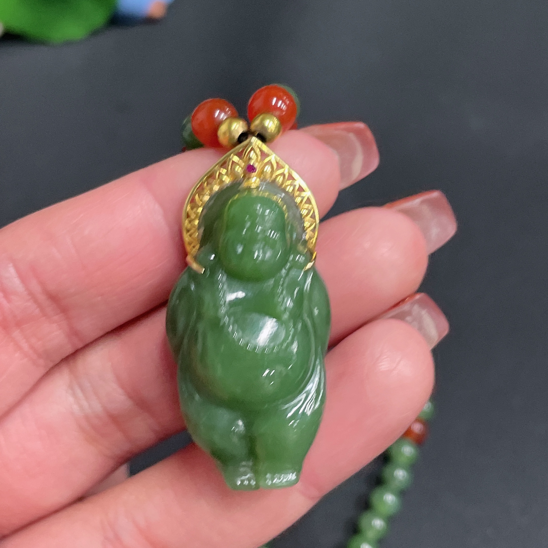 H25839446 Hetian Jade Inlaid Pendant Buddha