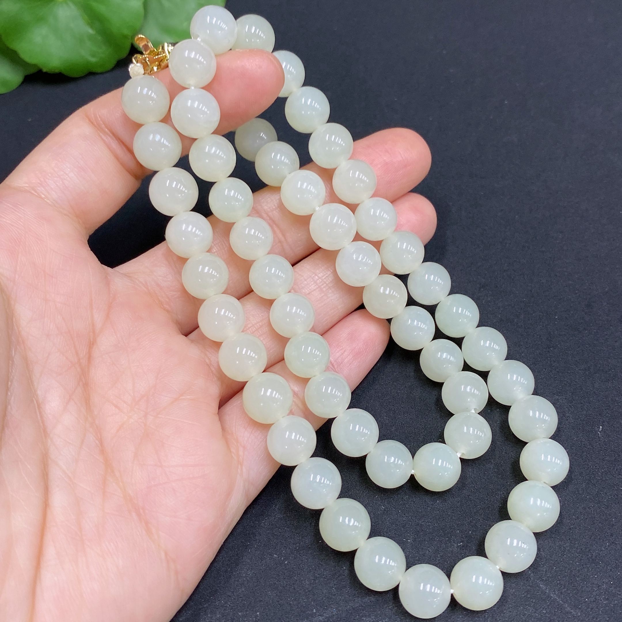 H34970438 Hetian Jade Bead Necklace, Approx. 8mm, Non-Gold Inlaid, Total Weight Approx. 47.9g