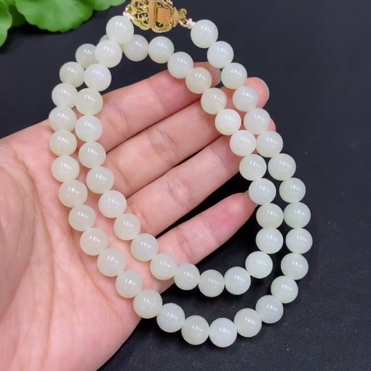 H32795424 Hetian Jade Bead Necklace, Approx. 8.3mm, Non-Gold-Inlaid, Total Weight Approx. 53.4g