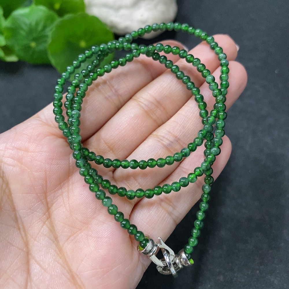 F34030535 Jadeite Bead Necklace Approx. 3mm Non-Gold Total Weight Approx. 9.62g