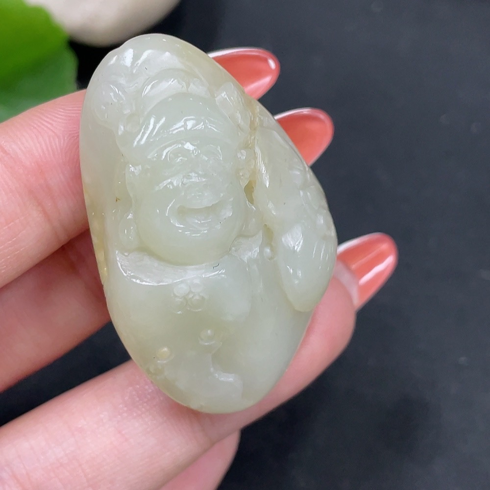 H35084408 Hetian Jade Pendant - God of Wealth, Total Weight Approx. 27.5g, Undetermined Skin Color Cause
