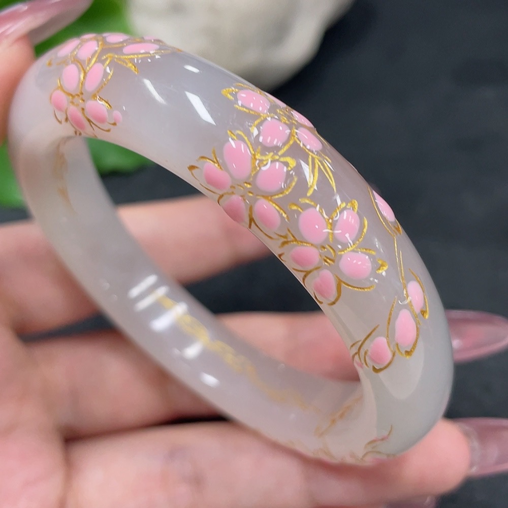 H33897297 Hetian Jade Round Bracelet, Process Coating, Size 55, Total Weight Approx. 56.3g