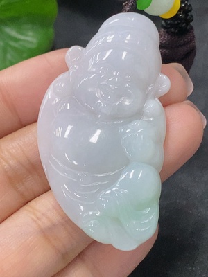 F34041898 Jadeite Pendant of God of Wealth Total Weight Approx. 16.7g Including Rope Non-A Grade Beads