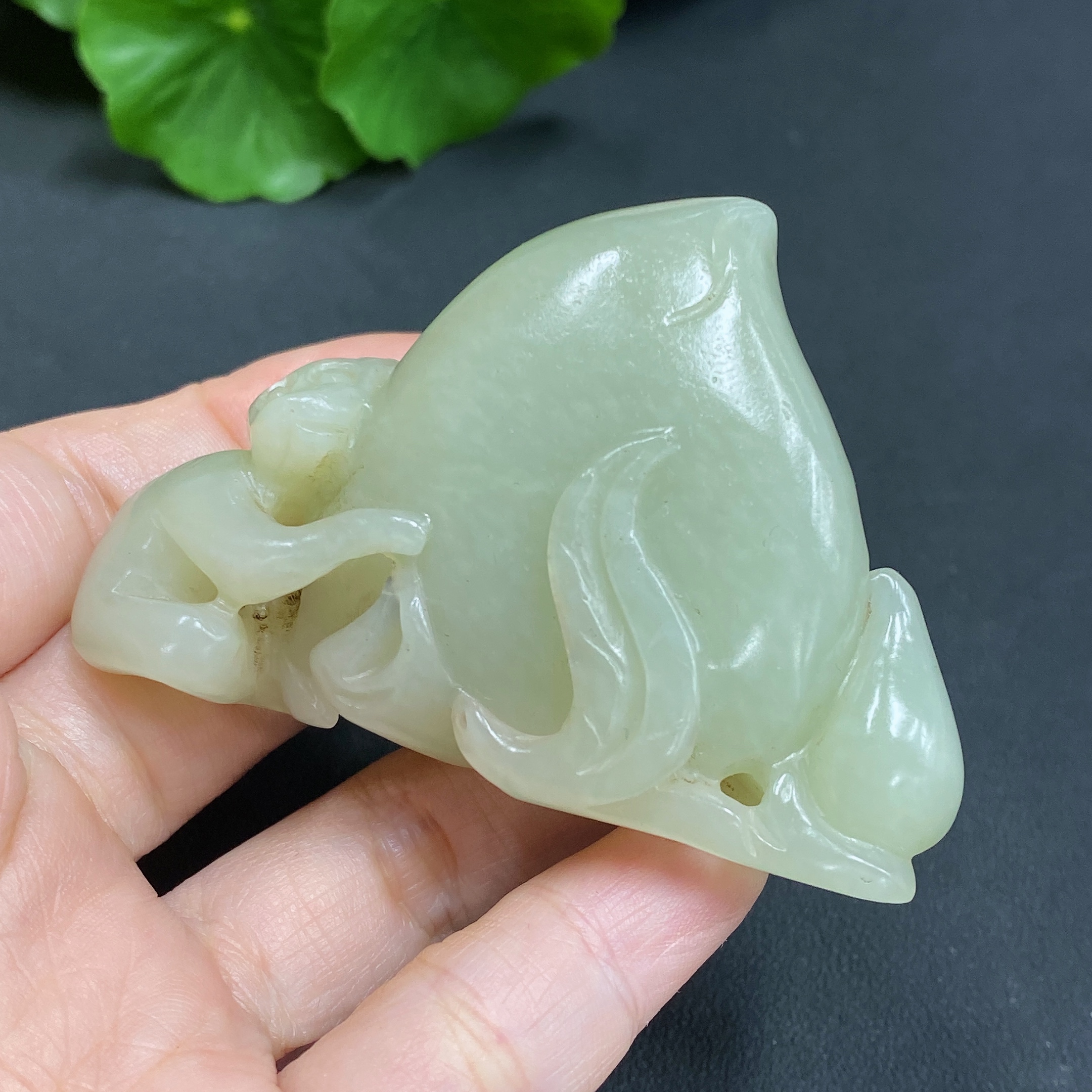 H17865316 Hetian Jade Handheld Carving - Monkey Offering Longevity