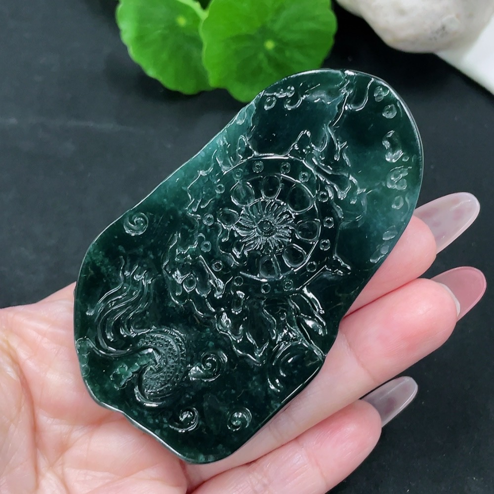 F34013854 Jadeite Fudo Myoo Statue with Base, Total Weight Approx. 61.37g