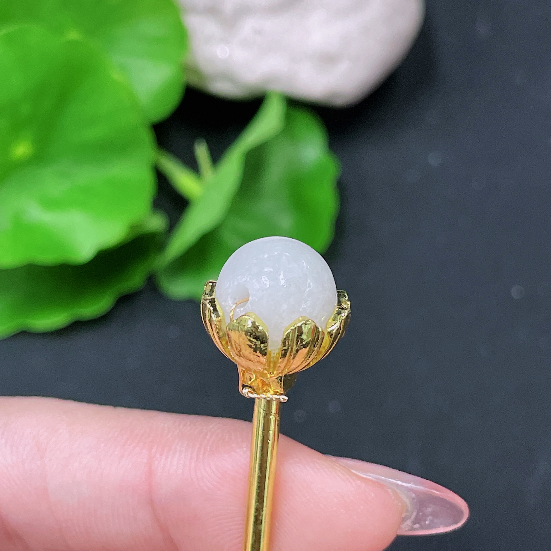 F34958852 Jadeite Inlaid Hairpin Non-Gold Inlaid Total Weight About 8.7g